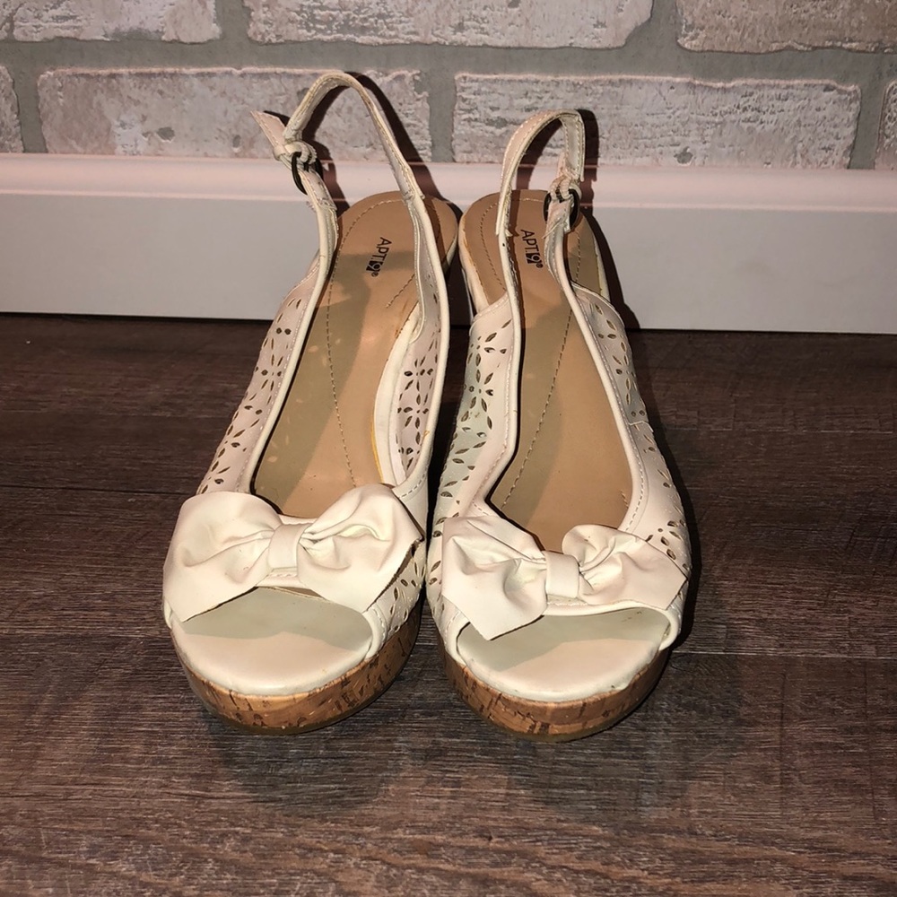 APT9 slingback cream wedge heel sandals